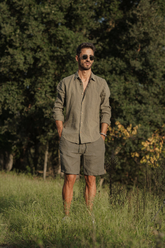 Khaki Linen Shorts