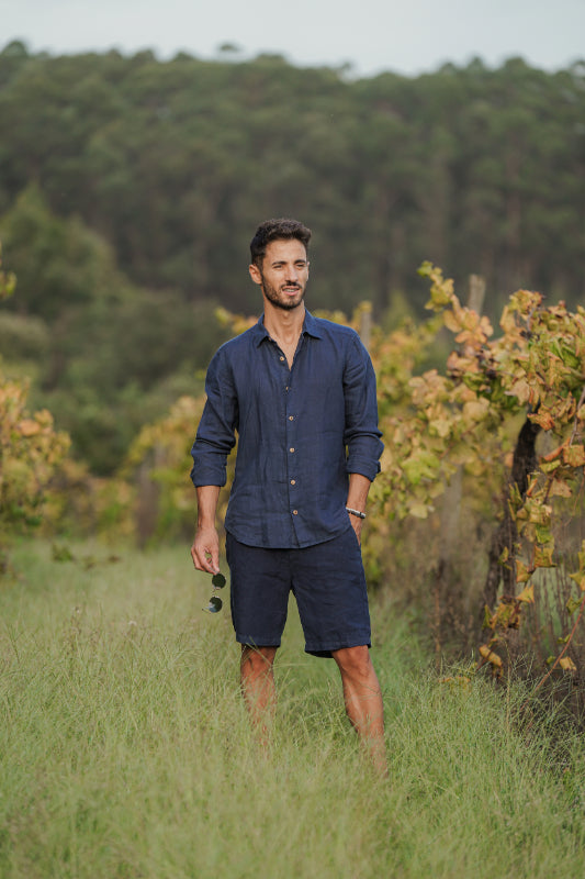 Navy Blue Linen Shorts